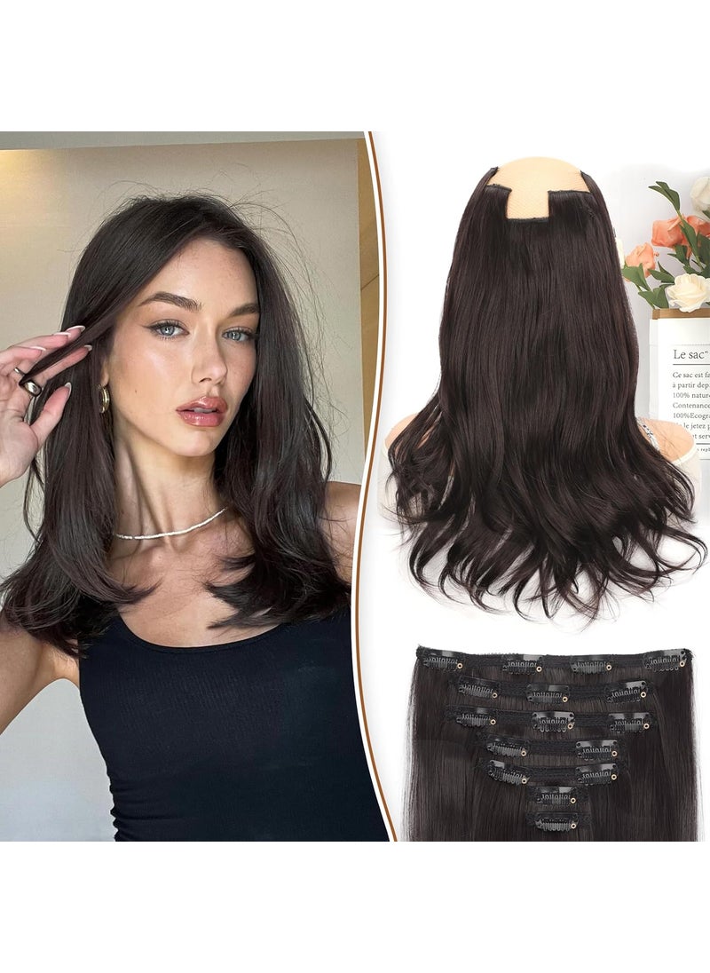 KooKaStyle - KooKaStyle Clip in Hair Extensions Thick Long Straight Hair Extensions Upgrade Soft Lace Weft Lightweight 7PCS Layered Hair Extensions Dark Brown 14Inch for Women - Image 1