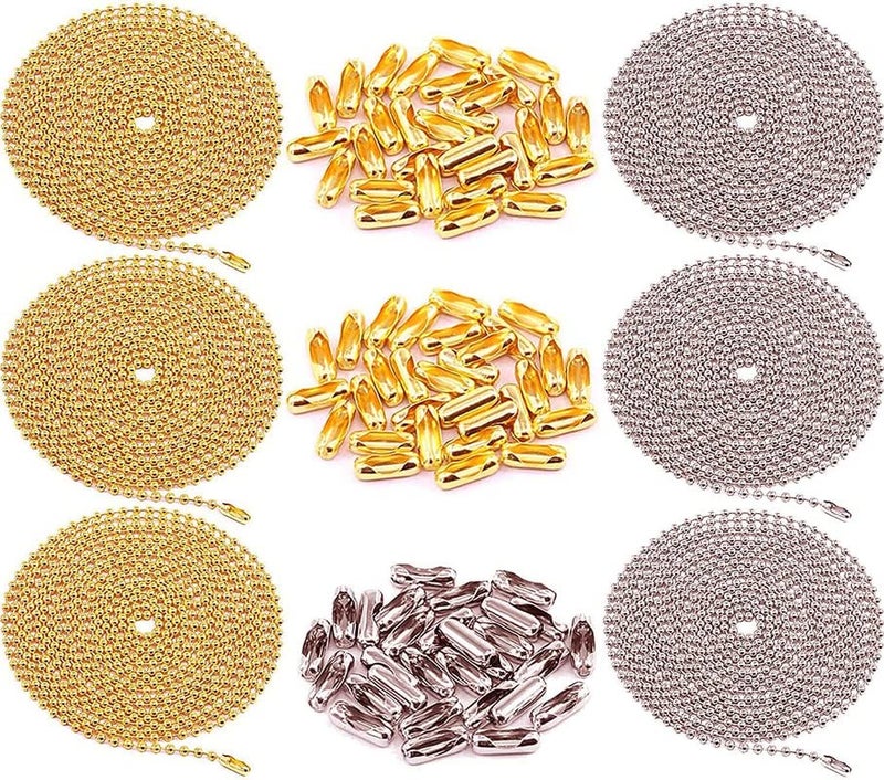 DIY Crafts 60 Connector 3 Mtr Chain Bright Silver Metal Ceiling Fan Pull Chain Extension with Matching Connectors Kit Durable Bearing Rust Proof Bead 60 Connector 3 Mtr Chain Bright Silver - Image 1