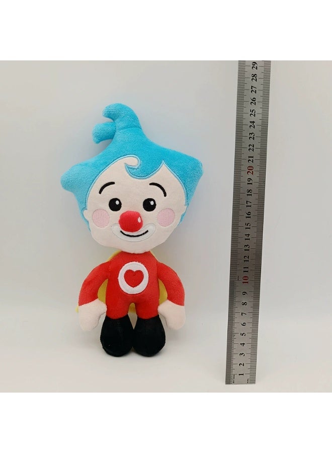 25cm Cute Clown Plush Toy, Soft Stuffed Clown Doll with Blue Hair & Red Heart Outfit, Kawaii Cartoon Plushie for Kids, Perfect Gift