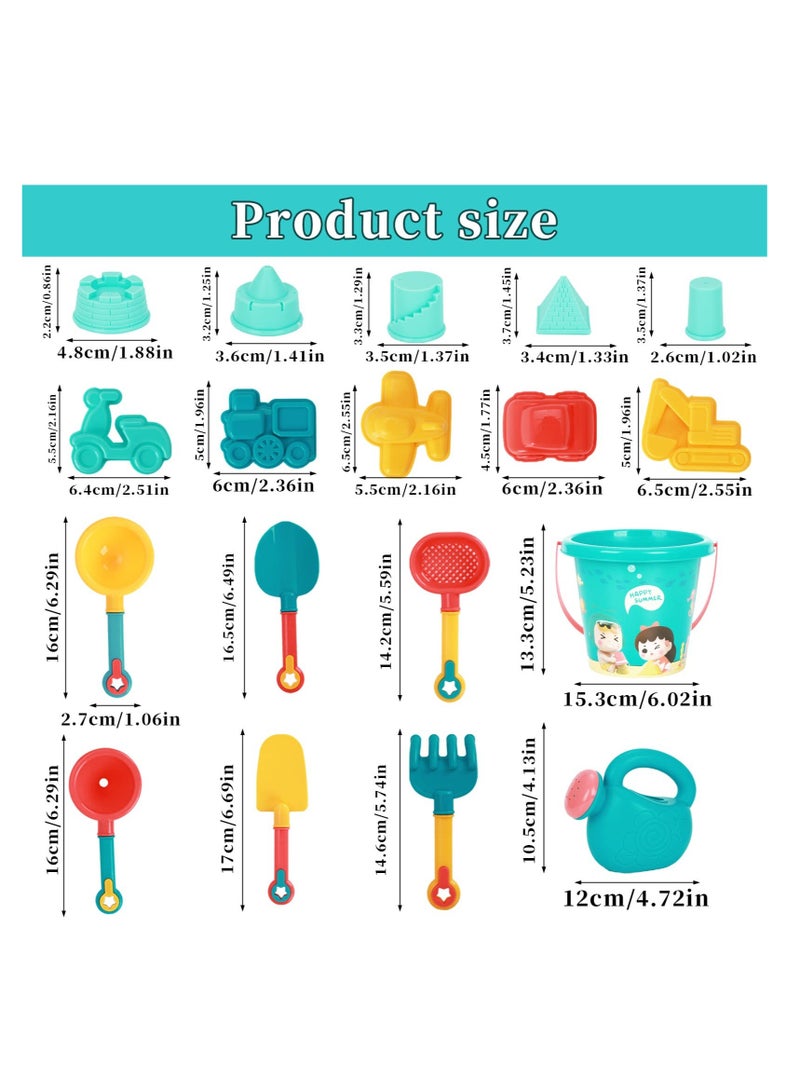 Excefore Beach Toys Set for Kids, 18 Pcs Sand Toys with Buckets, Watering Cans, Shovels, Rakes, Castle, Digger, Car Molds and Reusable Mesh Bag, Outdoor Fun Sand Tools for Toddler Children Boys Girls  - Image 3