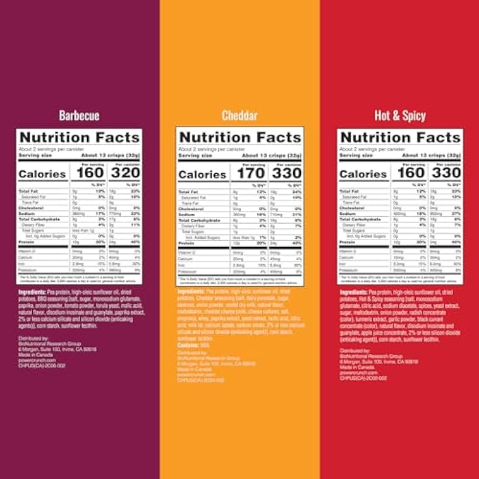 Power Crunch Protein CRISPS Variety Pack, Cheddar, Hot & Spicy, BBQ, a Potato Style Protein Chip Snack, 12g of protein, 1.05 ounces per serving (2 of Each Flavor) - Image 2