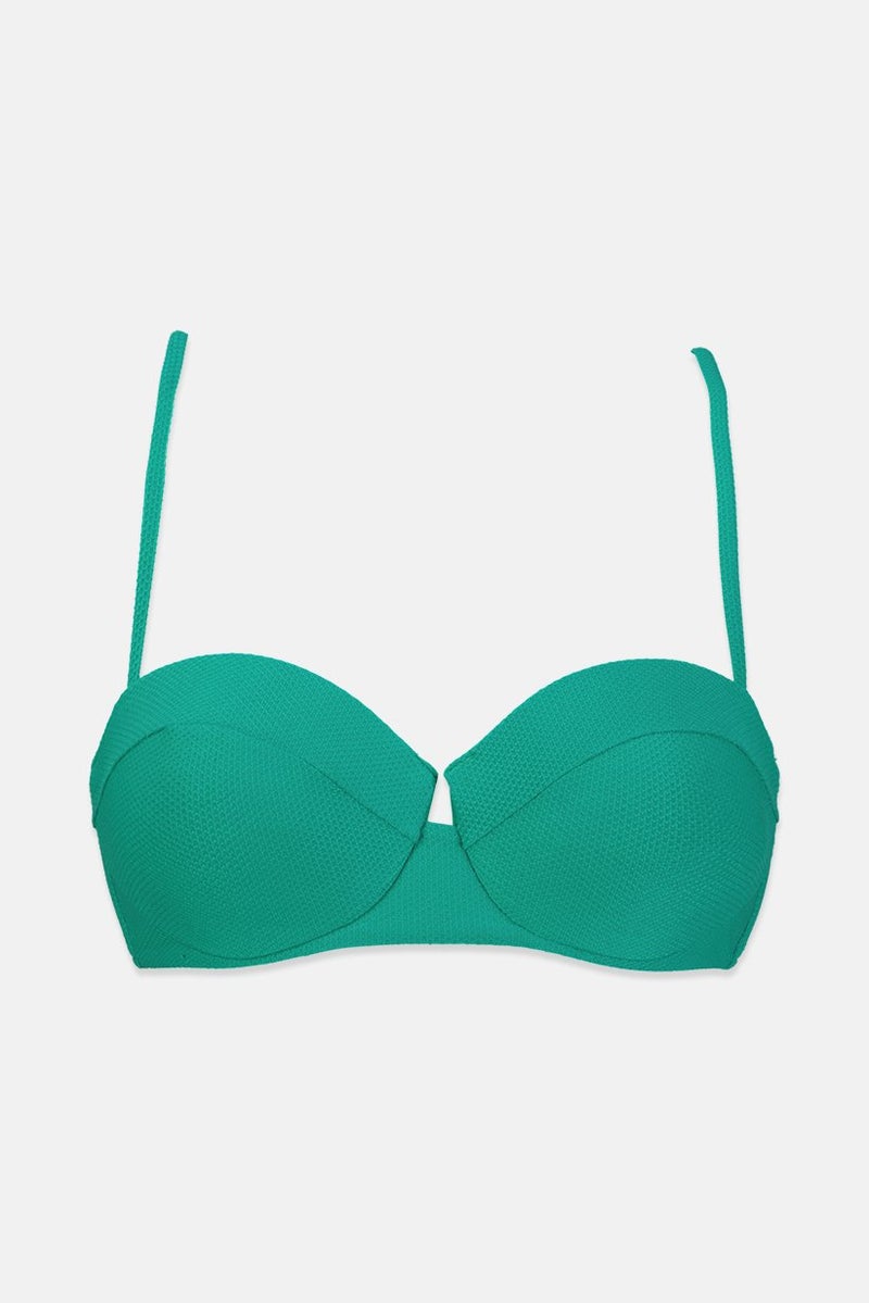 women'secret Women Textured Bikini Top, Green - Image 1