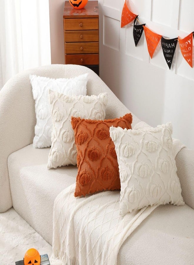 VAKADO Fall Throw Pillow Covers 18x18 Set of 2 ，Pumpkin Couch Halloween Decor Bed Cream Autumn Kitchen Porch Decorative Plush Embroidered Velvet Square Cushion Cases Thanksgiving Home for Sofa - Image 4