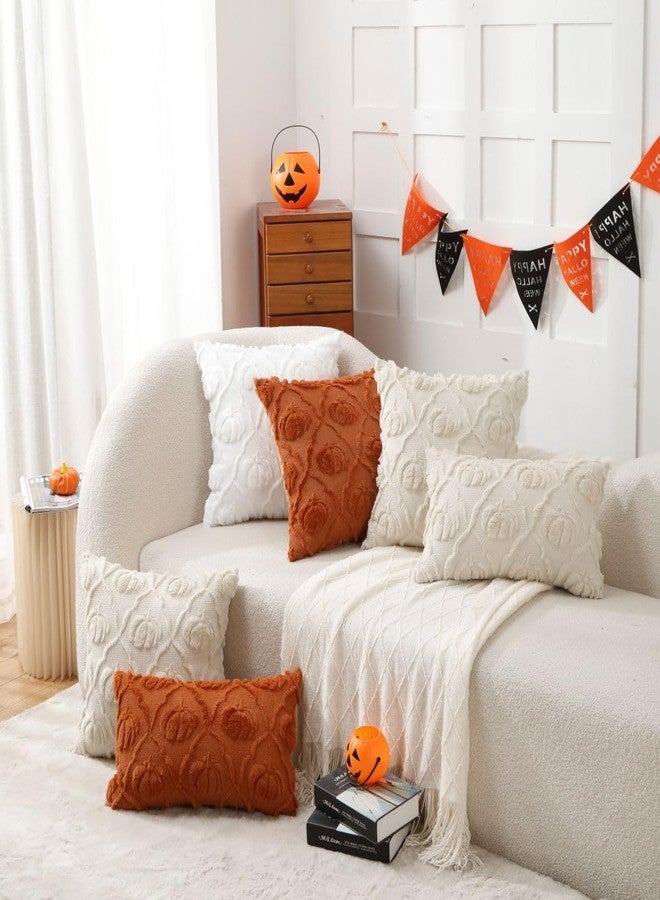 VAKADO Fall Throw Pillow Covers 18x18 Set of 2 ，Pumpkin Couch Halloween Decor Bed Cream Autumn Kitchen Porch Decorative Plush Embroidered Velvet Square Cushion Cases Thanksgiving Home for Sofa - Image 5