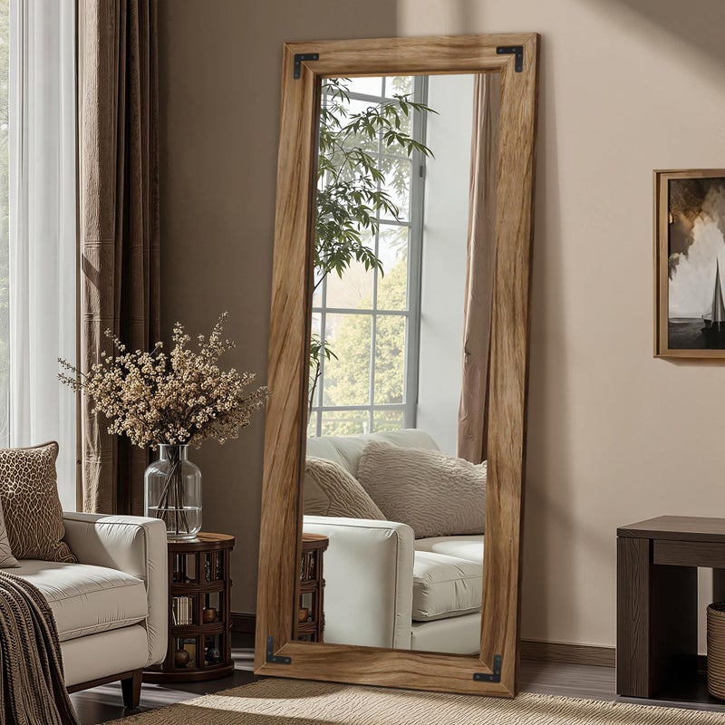 FICTOR Wooden Full Length Mirror, 55"x22" Solid Wood Frame Floor Mirror, for Farmhouse, Bedroom, Living Room, Entryway Decor, Leaning or Hanging - Image 1