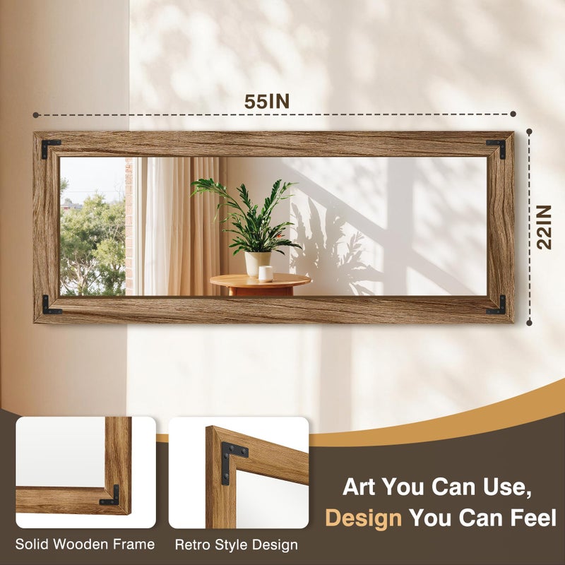 FICTOR Wooden Full Length Mirror, 55"x22" Solid Wood Frame Floor Mirror, for Farmhouse, Bedroom, Living Room, Entryway Decor, Leaning or Hanging - Image 2