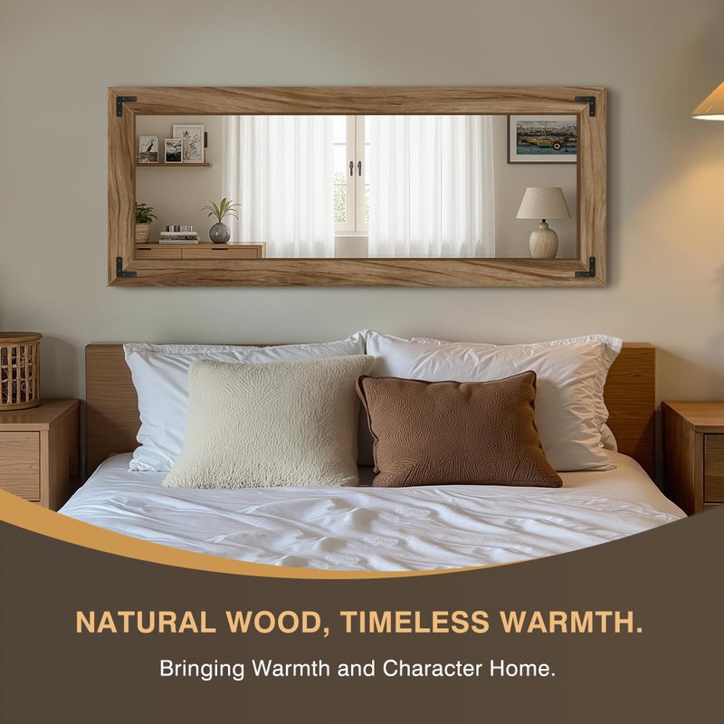 FICTOR Wooden Full Length Mirror, 55"x22" Solid Wood Frame Floor Mirror, for Farmhouse, Bedroom, Living Room, Entryway Decor, Leaning or Hanging - Image 3