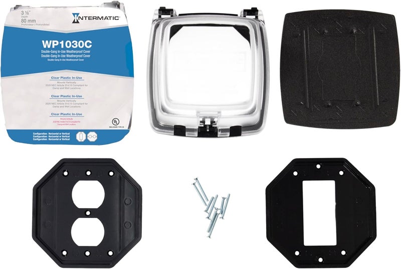 Intermatic WP1030C 3-1/8” Deep Weatherproof Outlet Cover – UV Stabilized Clear, GFCI & Duplex, Vertical Mount, UL Certified – Fits Single Device Only for Larger Double-Gang 4” x 4” Boxes - Image 3