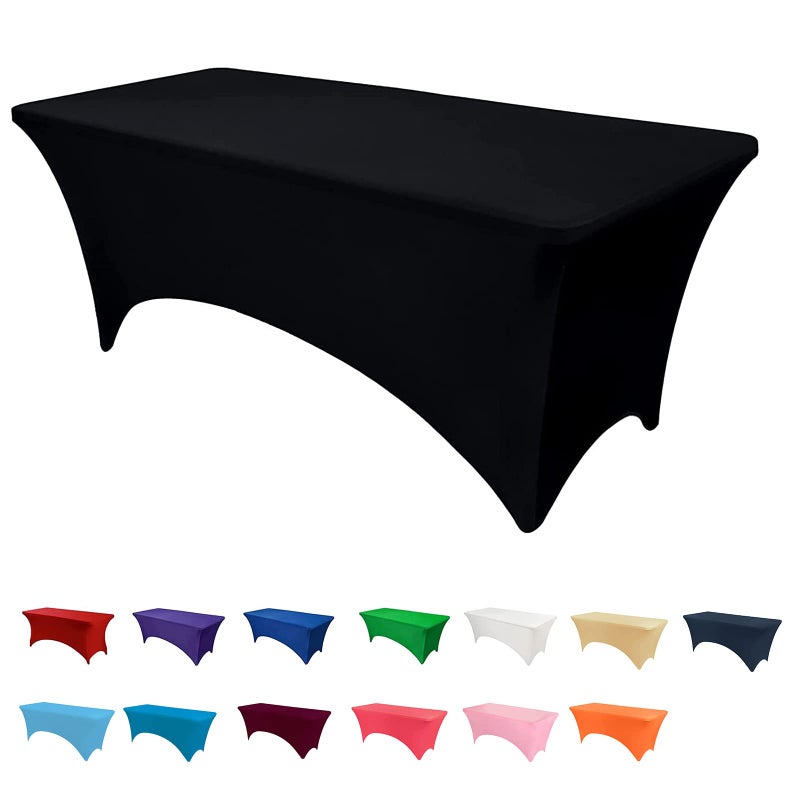 Newthinking 6FT Stretch Tablecloth for Craft Spandex Stretch Table Cloth Washable and Wrinkle Resistant Market Stall Table Cover for Banquet Folding Table Event Wedding Black