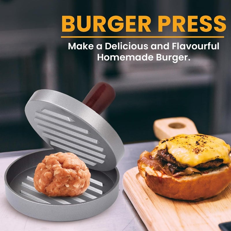 Hamburger Press, Hamburger Press Maker, Aluminum Metal Non-Stick Burger Maker for BBQ, Stainless Steel Burger Maker Grey - by Rana Store - Image 4