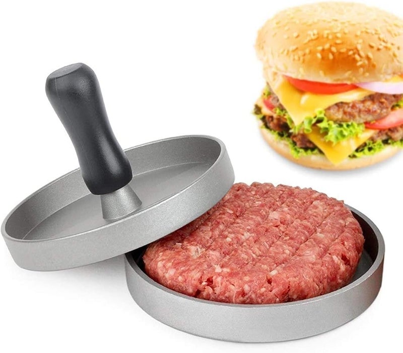 Hamburger Press, Hamburger Press Maker, Aluminum Metal Non-Stick Burger Maker for BBQ, Stainless Steel Burger Maker Grey - by Rana Store - Image 1