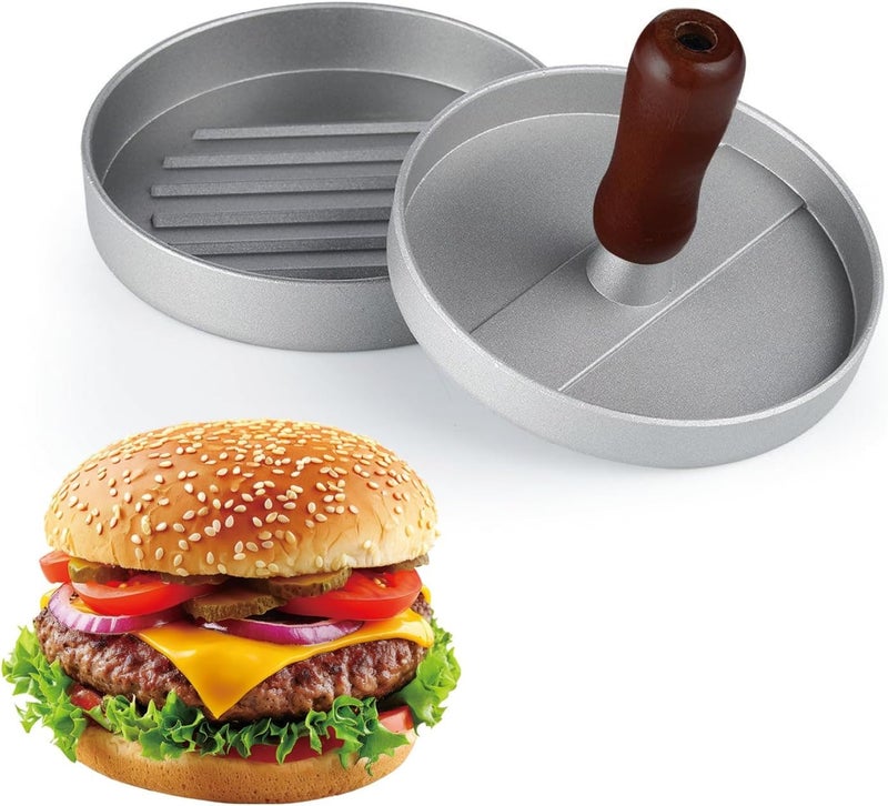 Hamburger Press, Hamburger Press Maker, Aluminum Metal Non-Stick Burger Maker for BBQ, Stainless Steel Burger Maker Grey - by Rana Store - Image 3