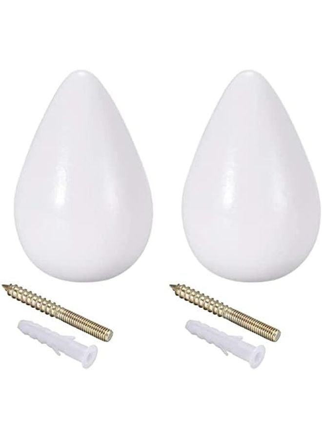 White Wooden Water Drop Wall Hooks 2Pcs 50mmx75mm for Clothes Hanger - Image 2