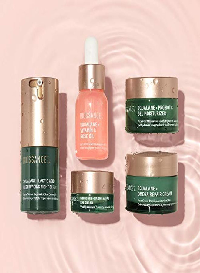 Overachievers Set. Squalane + Lactic Acid Resurfacing Night Serum Bundle With Travel Size Best Sellers To Hydrate, Exfoliate And Smooth Fine Lines (5 Items)