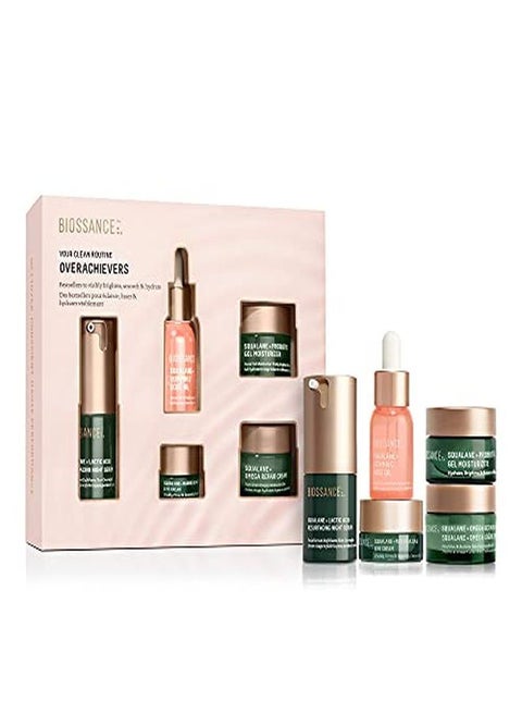 Overachievers Set. Squalane + Lactic Acid Resurfacing Night Serum Bundle With Travel Size Best Sellers To Hydrate, Exfoliate And Smooth Fine Lines (5 Items)