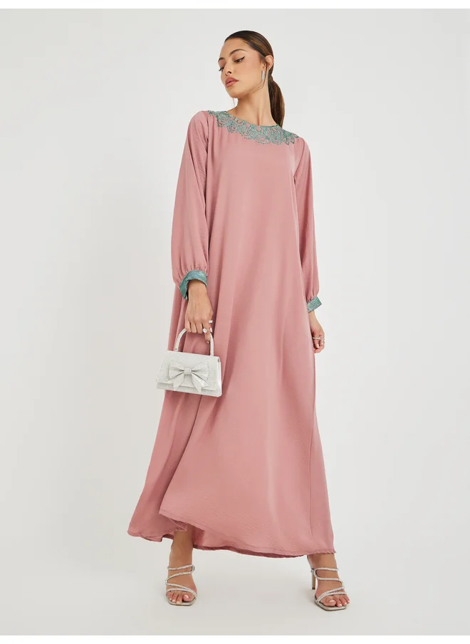 أميرة Amirah Patchwork Detail Cuffed Sleeves Jalabiya