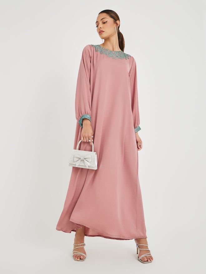 Styli Styli Patchwork Detail Cuffed Sleeves Jalabiya  - Image 1