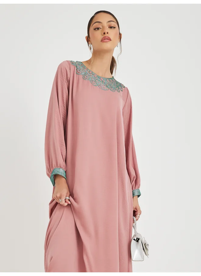 أميرة Amirah Patchwork Detail Cuffed Sleeves Jalabiya