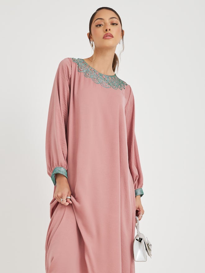 Styli Styli Patchwork Detail Cuffed Sleeves Jalabiya  - Image 2