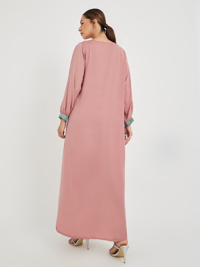 Styli Styli Patchwork Detail Cuffed Sleeves Jalabiya  - Image 4