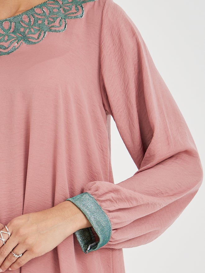 Styli Styli Patchwork Detail Cuffed Sleeves Jalabiya  - Image 3