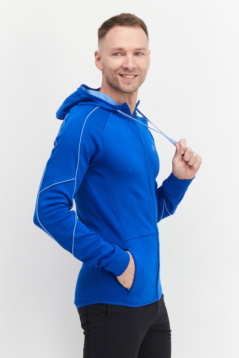 FILA Men Sportswear Fit Hooded Brand Logo Outdoor Hoodies, Blue - Image 4