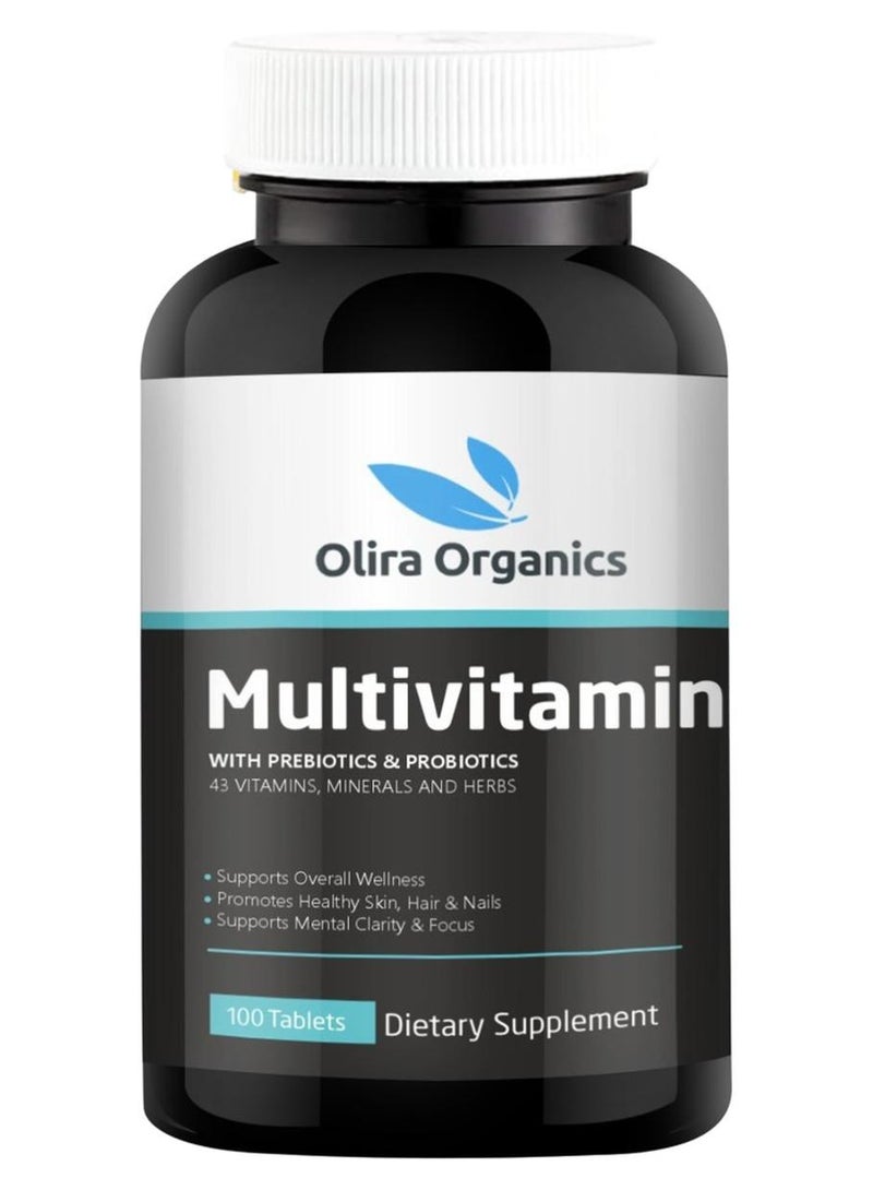 أوليرا أورجانيكس الفيتامينات المتعددة مع البريبايوتك ، 100 مليون بروبيوتيك CFU ، فيتامين C ، فيتامين D ، والزنك | تركيبة متطورة مع الجينسنغ والتريبولوس والمورينجا والغاركينيا والجنكة ومستخلص بذور العنب | يتكون من 43 عشبة للطاقة ومضادات الأكسدة والشعر ودعم البشرة | للرجال والنساء 100 قرص - Image 1