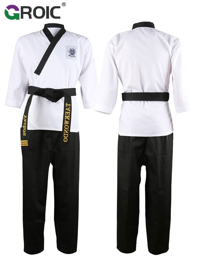 GROIC بدلة التايكوندو، زي الكاراتيه البرازيلي BJJ Gi Jiu Jitsu Gi للبالغين، زي Gi المتين وبنطلون وسترة، أجزاء ملابس التدريب الرياضي، زي فنون الدفاع عن النفس خفيف الوزن للطلاب الكاراتيه جي مع حزام  - Image 1