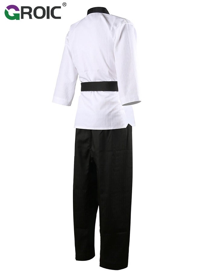 GROIC بدلة التايكوندو، زي الكاراتيه البرازيلي BJJ Gi Jiu Jitsu Gi للبالغين، زي Gi المتين وبنطلون وسترة، أجزاء ملابس التدريب الرياضي، زي فنون الدفاع عن النفس خفيف الوزن للطلاب الكاراتيه جي مع حزام  - Image 4