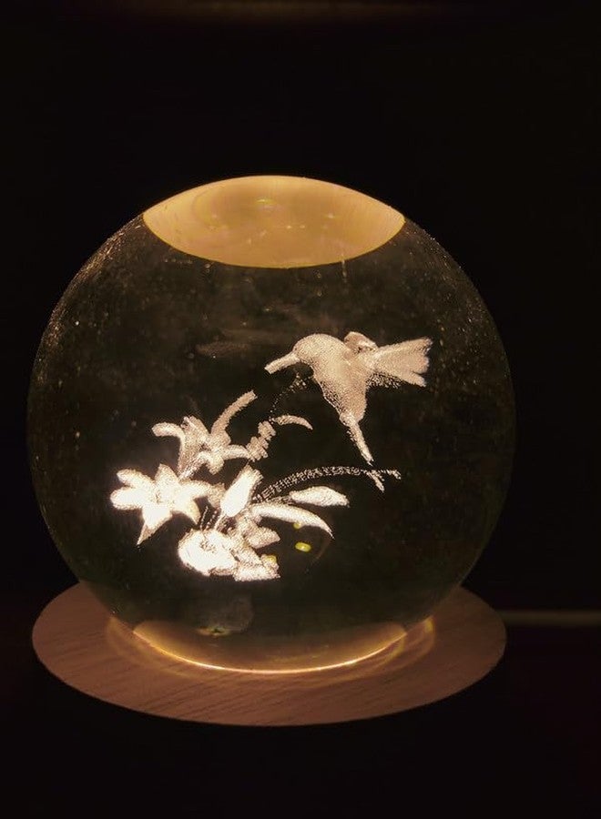 GODFLY مصباح ليلي ثلاثي الأبعاد على شكل كرة كريستالية، كرة كريستالية على شكل مجرة فضائية بقاعدة خشبية، كرة كريستالية محفورة ثلاثية الأبعاد على شكل نظام شمسي مع ضوء LED (قطعة واحدة) (طائر) - Image 4