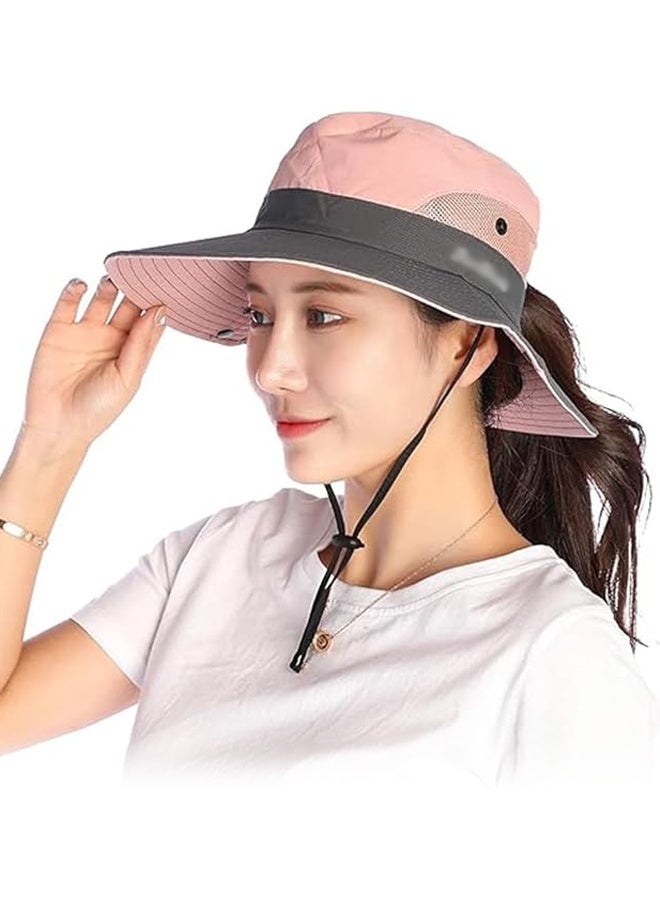 DUNISO Ponytail Sun Bucket Hats For Women UV Protection Foldable Mesh Wide Brim Hiking Beach Fishing Summer Safari Sun Hat - Image 1