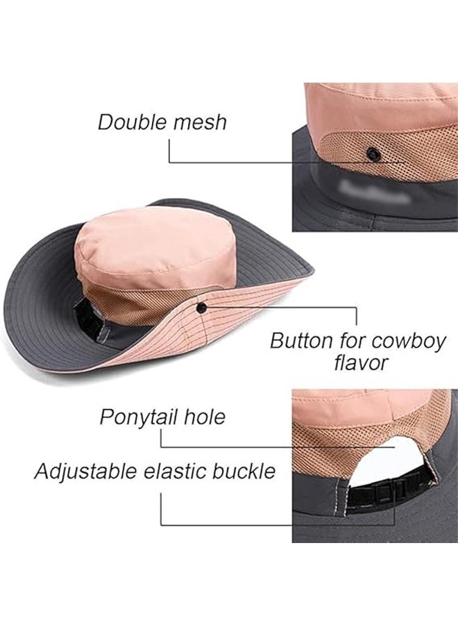 DUNISO Ponytail Sun Bucket Hats For Women UV Protection Foldable Mesh Wide Brim Hiking Beach Fishing Summer Safari Sun Hat - Image 3