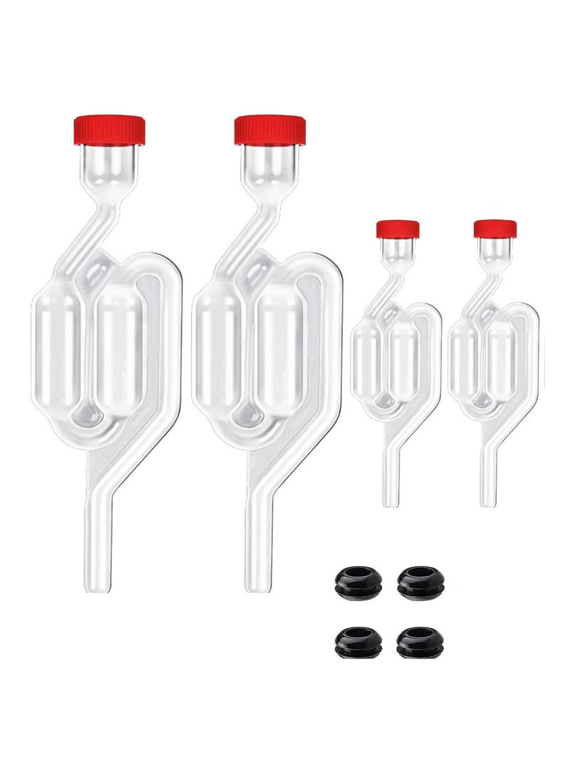 4 Pack Fermentation Airlock,Twin Bubble Fermenting Improved High Transparency S Shape with 4pcs Grommets Drilled 3/8’’ Hole - Image 1