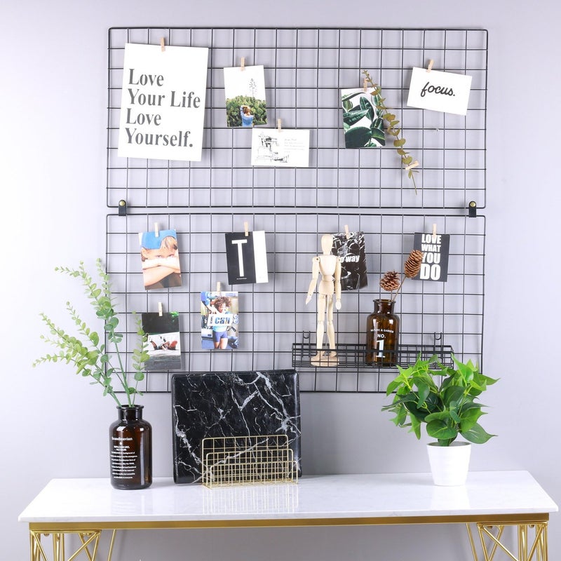 Franklite Iron Steel Grid Photo Frame for Wall Clip Holder Photo Frame,Multi Functional Creative Mesh Wall Grid Frame organizes kitchen, cabinet, refrigerator Black (30&30cm) 1Pcs Frame - Image 4