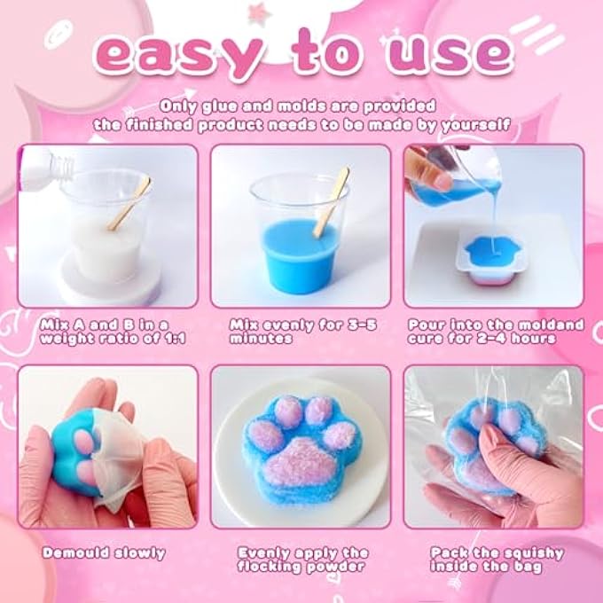 HOOLYUK Taba Squishy Kit - Rubber Squishy Kit with Guided, FuFu Squish Set with Mold, Flocking Powder - Perfect for Beginner Makers - Image 3