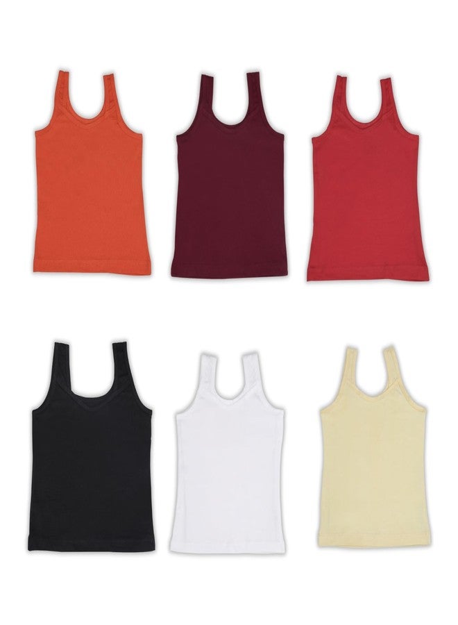 Aimly Girl's Cotton Camisole Slip, Sleeveless Waist Length Innerwear | Soft Stretchable Tank Top | Scoop Neck | Kids Toddler Girls Vest, Multi Color | Size 12-18 Months | Pack of 6 - Image 1