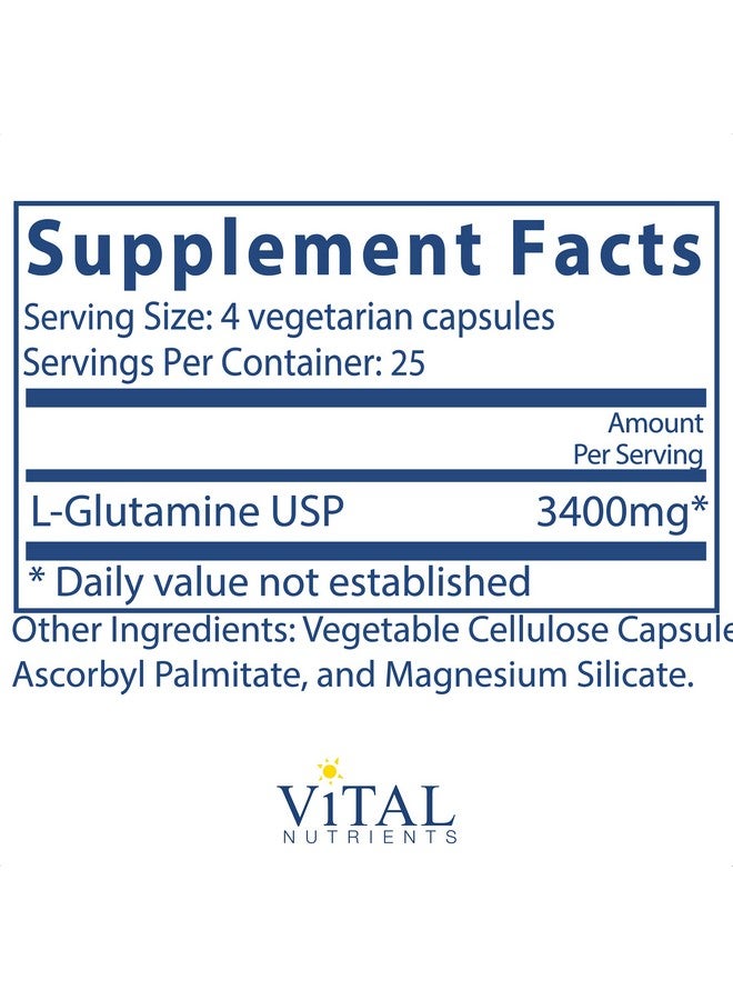 Vital Nutrients Glutamine Gastrointestinal And Immune Support 100 Vegetarian Capsules Per Bottle 3400 Mg - Image 2