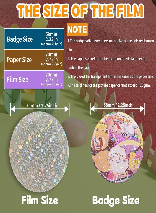 ppttoodd 200 PCS Badge Film for Your 58mm / 2.25 in (Approx. 2-1/4 inch) Round Button Maker Machine，8 Different Holographic Button Making Supplies Film (200pcs Little Star for 2.25inch Badge) - Image 4