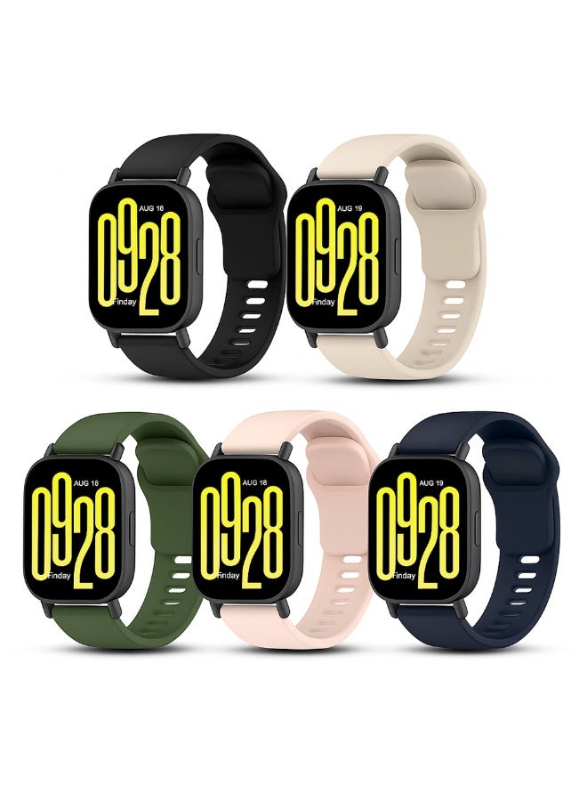 O Ozone (Pack of 5) Silicone Straps For Redmi Watch 5 Active/Redmi Watch 5 Lite , Durable Sports Replacement Straps Wristbands for Women Men - Black/Blue/Green/Beige/Pink Sand - Image 1