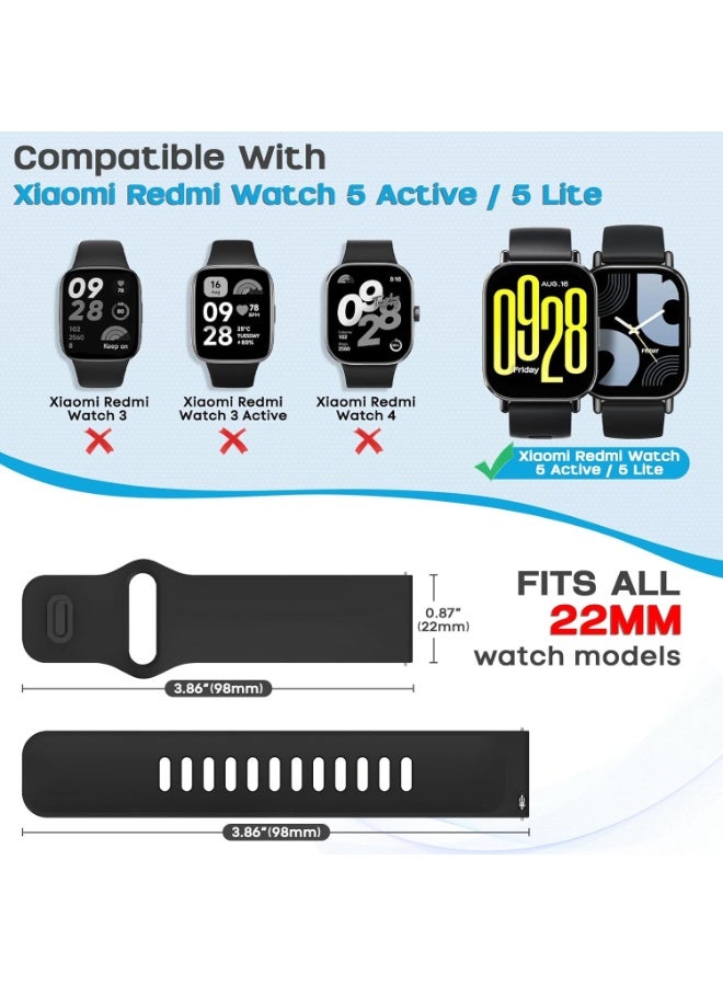 O Ozone (Pack of 5) Silicone Straps For Redmi Watch 5 Active/Redmi Watch 5 Lite , Durable Sports Replacement Straps Wristbands for Women Men - Black/Blue/Green/Beige/Pink Sand - Image 2