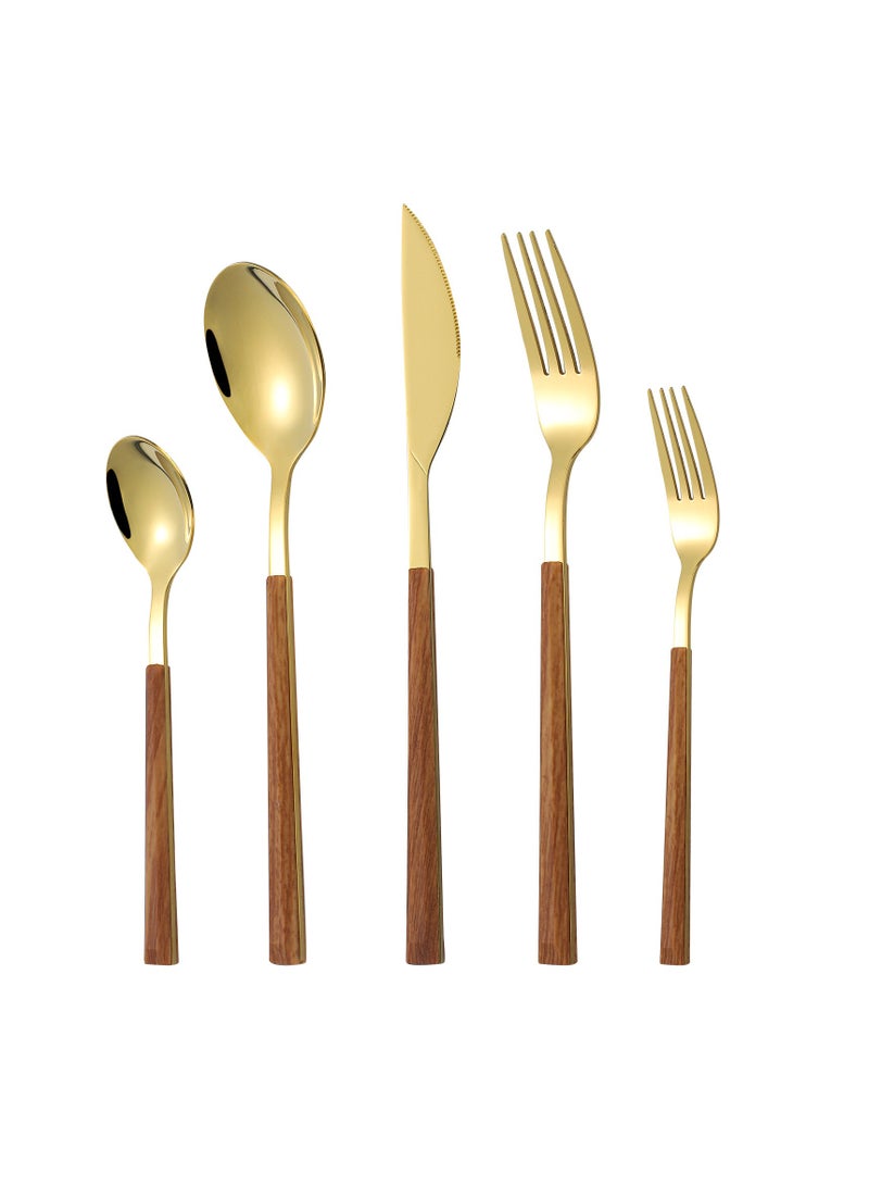 ميكسد الفولاذ المقاوم للصدأ مجموعة أدوات المائدة مع مقبض خشبي مقلد - Image 2