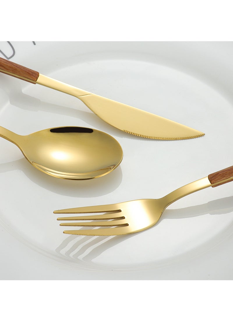 ميكسد الفولاذ المقاوم للصدأ مجموعة أدوات المائدة مع مقبض خشبي مقلد - Image 3