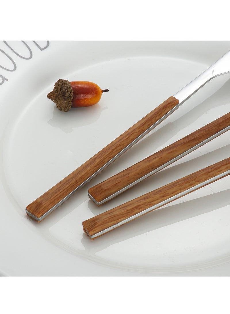 ميكسد الفولاذ المقاوم للصدأ مجموعة أدوات المائدة مع مقبض خشبي مقلد - Image 4