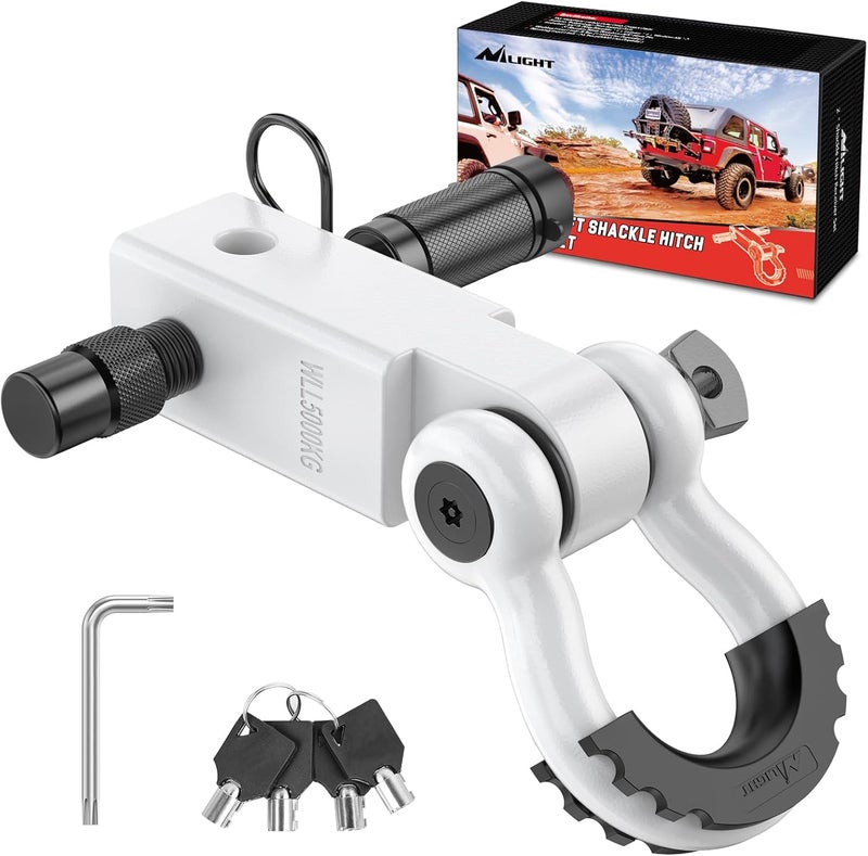 Nilight Anti-Theft Shackle Hitch Receiver 2Inch 45000 LBs Breaking Strength 3/4" Anti-Theft D Ring Shackle 5/8" Trailer Hitch Lock Pin Heavy Duty Solid Towing Kit for Trucks Off Road (White) - Image 1