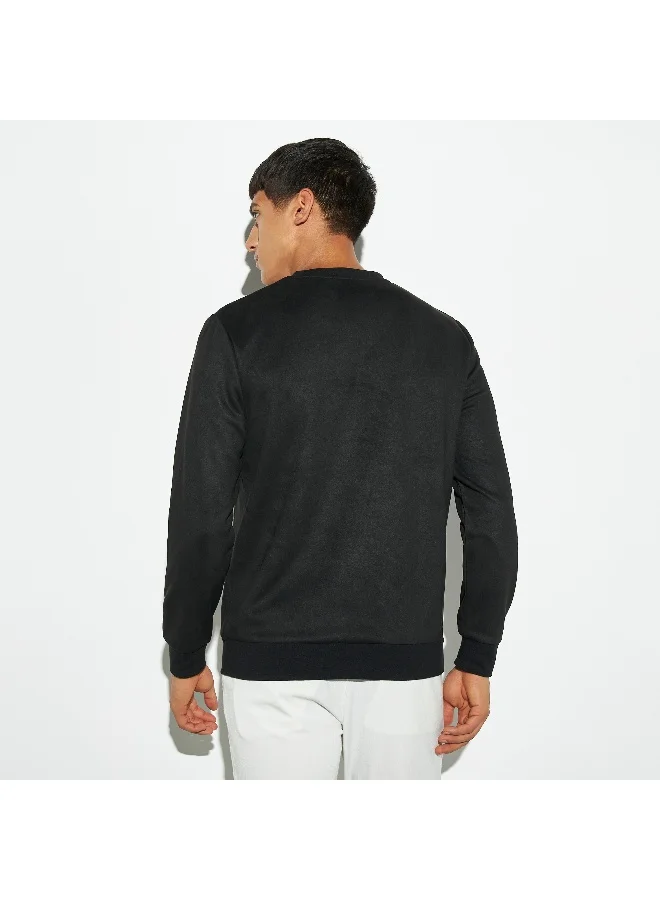 Iconic Iconic Solid Pablo Suede Sweatshirt with Crew Neck and Long Sleeves