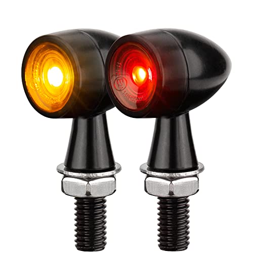 HAZAWA Mini Bullet LED Turn Signals for Motorcycle Mini Blinkers Small Front Rear Indicator Compatible with Harley Davidson Honda Triumph Cruiser Choppers Street Bike (Smoke-Red&Amber) - Image 1