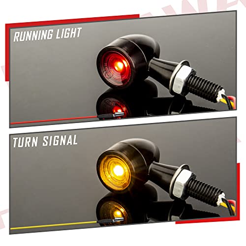 HAZAWA Mini Bullet LED Turn Signals for Motorcycle Mini Blinkers Small Front Rear Indicator Compatible with Harley Davidson Honda Triumph Cruiser Choppers Street Bike (Smoke-Red&Amber) - Image 3