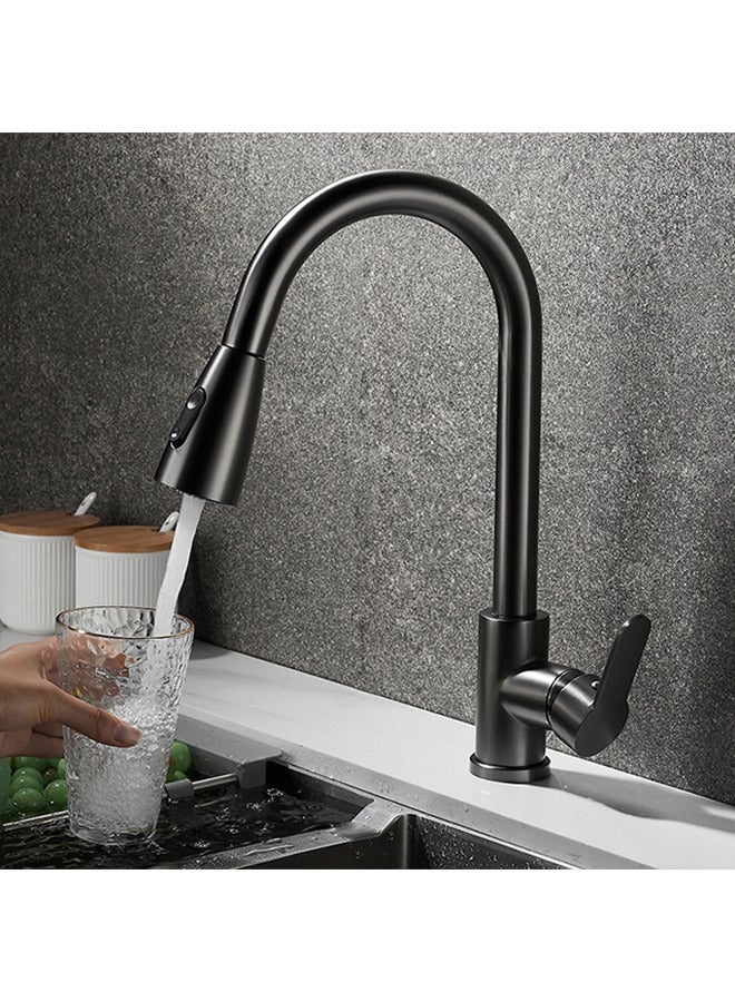 Single Handle High Arc Brushed Nickel Pull Out Kitchen Faucet, Stainless Steel Kitchen Sink Faucets with Pull Down Sprayer ,60cm,Black  - Image 2