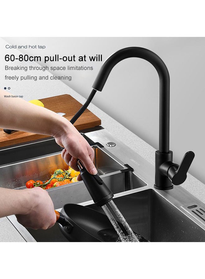 Single Handle High Arc Brushed Nickel Pull Out Kitchen Faucet, Stainless Steel Kitchen Sink Faucets with Pull Down Sprayer ,60cm,Black  - Image 5