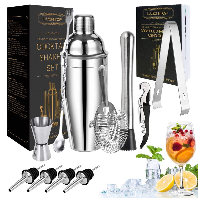 LIVEHITOP Cocktail Shaker Set 12 Pieces Cocktail Making Set with 750 ML Cocktail Shaker Professional Bartender Kit for Bar Party Home